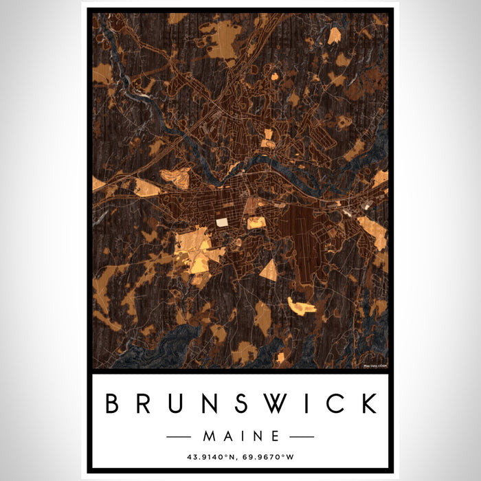 Brunswick Maine Map Print Portrait Orientation in Ember Style With Shaded Background
