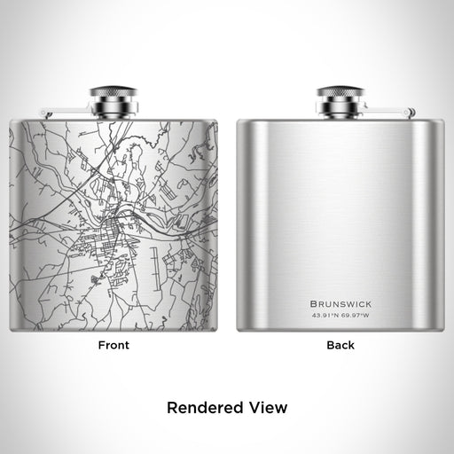 Rendered View of Brunswick Maine Map Engraving on 6oz Stainless Steel Flask