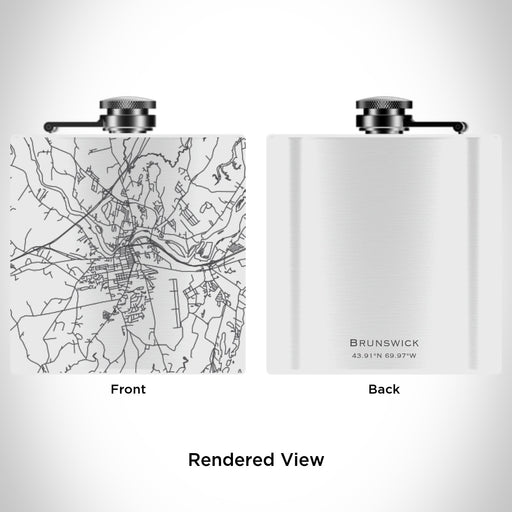 Rendered View of Brunswick Maine Map Engraving on 6oz Stainless Steel Flask in White