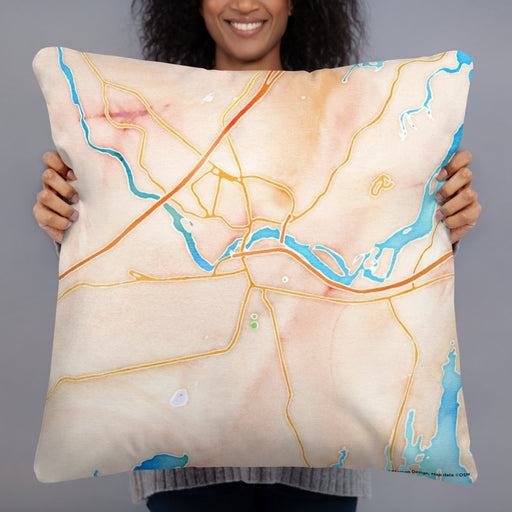 Person holding 22x22 Custom Brunswick Maine Map Throw Pillow in Watercolor