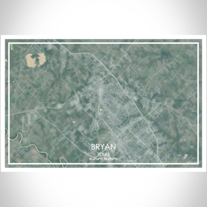 Bryan Texas Map Print Landscape Orientation in Afternoon Style With Shaded Background