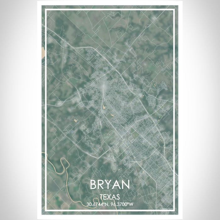 Bryan Texas Map Print Portrait Orientation in Afternoon Style With Shaded Background