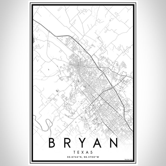 Bryan Texas Map Print Portrait Orientation in Classic Style With Shaded Background