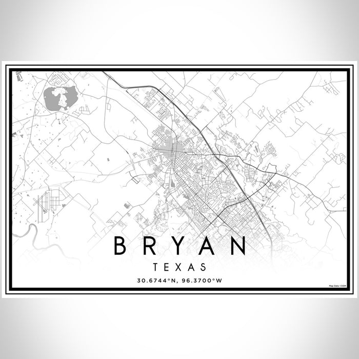 Bryan Texas Map Print Landscape Orientation in Classic Style With Shaded Background