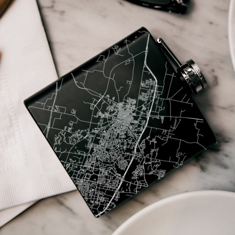 Bryan - Texas Engraved Map Hip Flask in Matte Black — JACE Maps