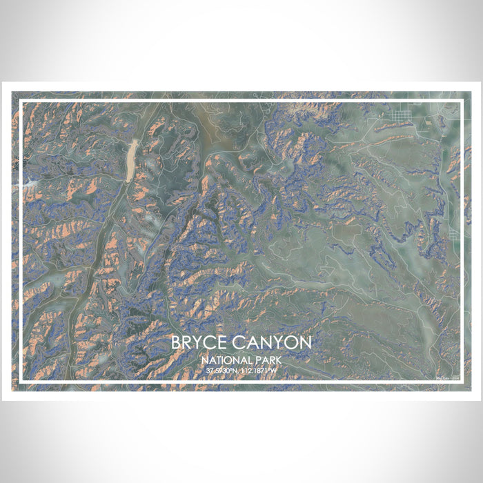 Bryce Canyon National Park Map Print Landscape Orientation in Afternoon Style With Shaded Background