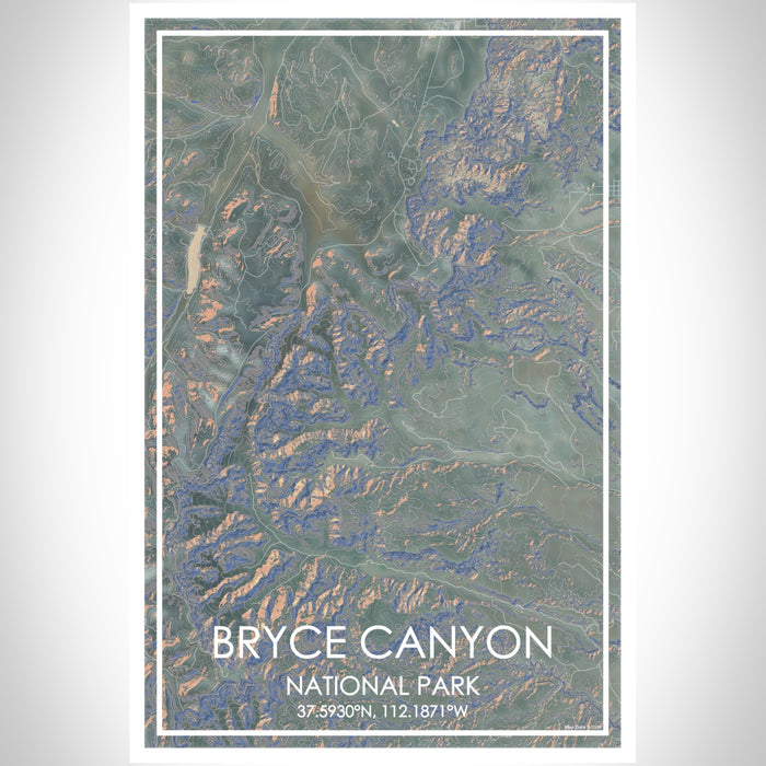 Bryce Canyon National Park Map Print Portrait Orientation in Afternoon Style With Shaded Background