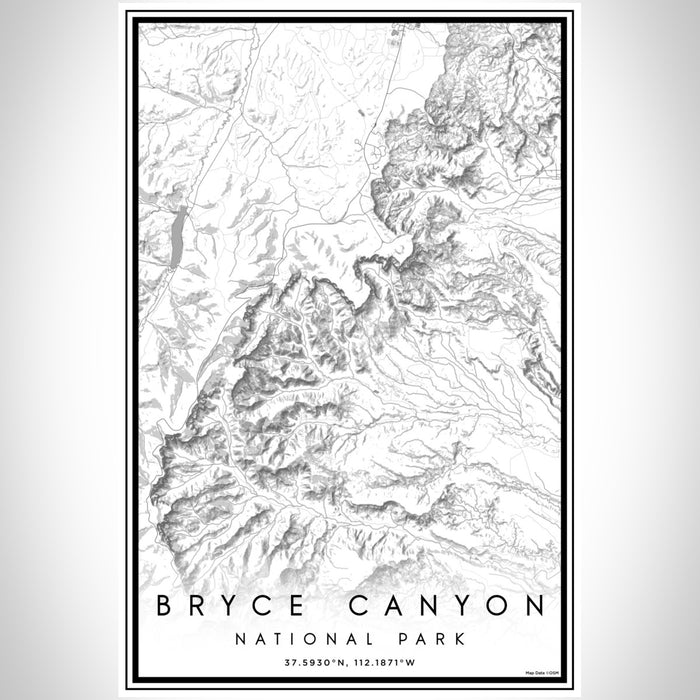 Bryce Canyon National Park Map Print Portrait Orientation in Classic Style With Shaded Background
