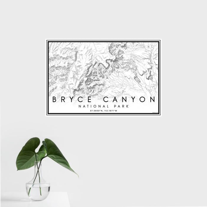 16x24 Bryce Canyon National Park Map Print Landscape Orientation in Classic Style With Tropical Plant Leaves in Water