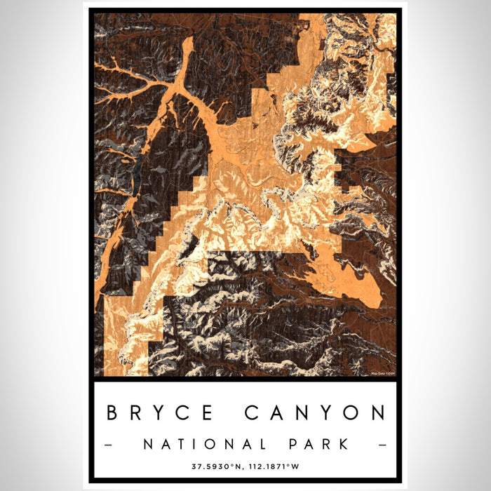 Bryce Canyon National Park Map Print Portrait Orientation in Ember Style With Shaded Background