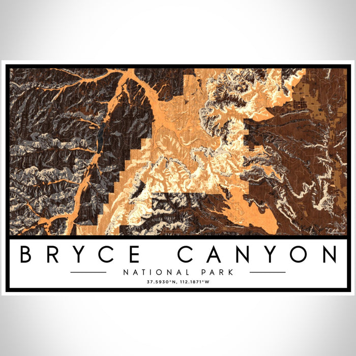 Bryce Canyon National Park Map Print Landscape Orientation in Ember Style With Shaded Background