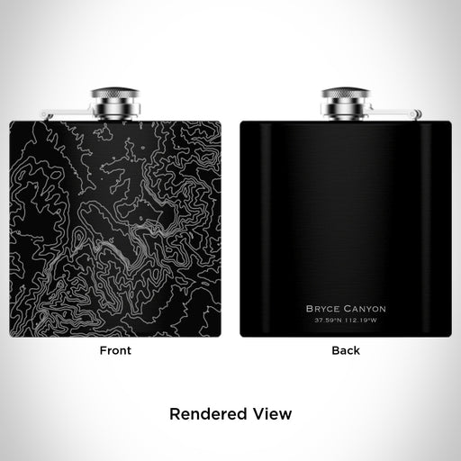 Rendered View of Bryce Canyon National Park Map Engraving on 6oz Stainless Steel Flask in Black