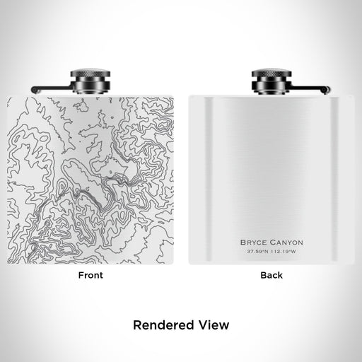 Rendered View of Bryce Canyon National Park Map Engraving on 6oz Stainless Steel Flask in White