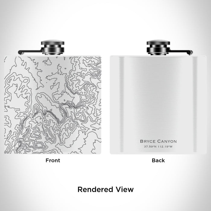 Rendered View of Bryce Canyon National Park Map Engraving on 6oz Stainless Steel Flask in White