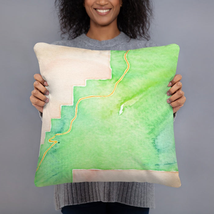 Person holding 18x18 Custom Bryce Canyon National Park Map Throw Pillow in Watercolor