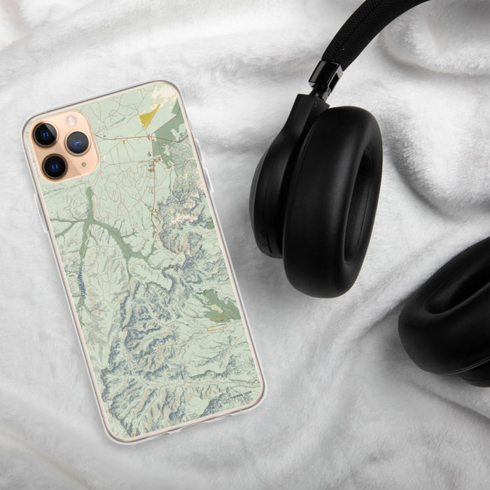 Custom Bryce Canyon National Park Map Phone Case in Woodblock on Table with Black Headphones