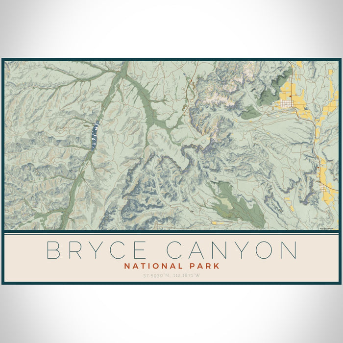 Bryce Canyon National Park Map Print Landscape Orientation in Woodblock Style With Shaded Background