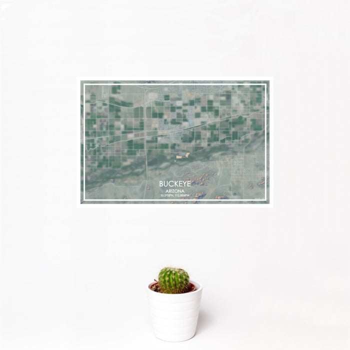 12x18 Buckeye Arizona Map Print Landscape Orientation in Afternoon Style With Small Cactus Plant in White Planter