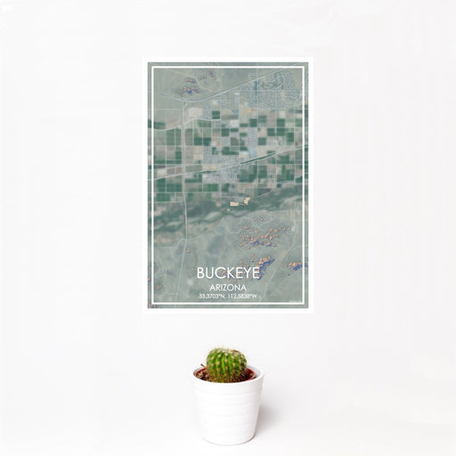 12x18 Buckeye Arizona Map Print Portrait Orientation in Afternoon Style With Small Cactus Plant in White Planter