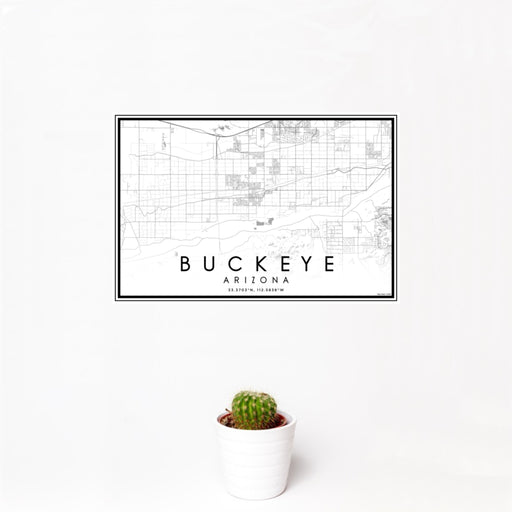 12x18 Buckeye Arizona Map Print Landscape Orientation in Classic Style With Small Cactus Plant in White Planter