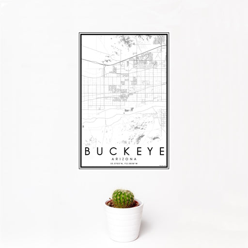 12x18 Buckeye Arizona Map Print Portrait Orientation in Classic Style With Small Cactus Plant in White Planter