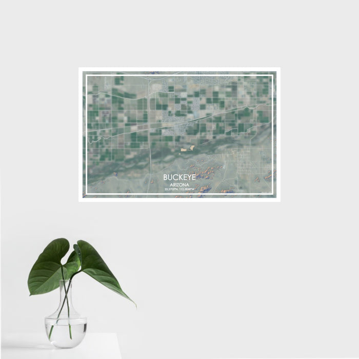 16x24 Buckeye Arizona Map Print Landscape Orientation in Afternoon Style With Tropical Plant Leaves in Water