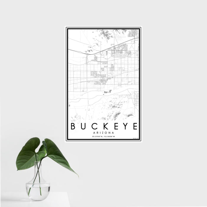 16x24 Buckeye Arizona Map Print Portrait Orientation in Classic Style With Tropical Plant Leaves in Water