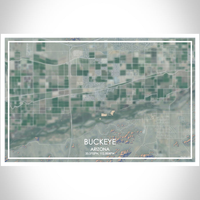 Buckeye Arizona Map Print Landscape Orientation in Afternoon Style With Shaded Background