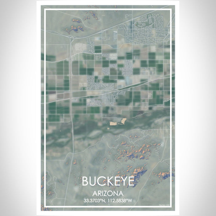 Buckeye Arizona Map Print Portrait Orientation in Afternoon Style With Shaded Background