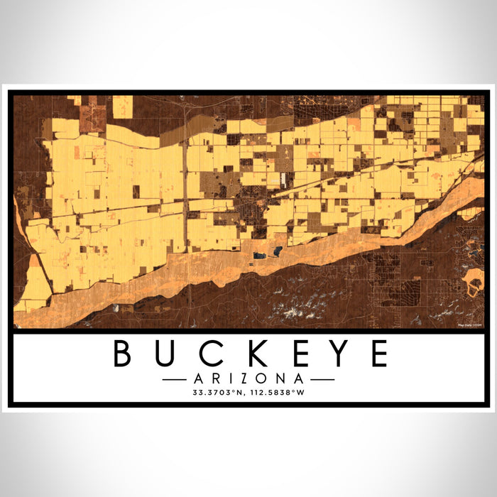 Buckeye Arizona Map Print Landscape Orientation in Ember Style With Shaded Background