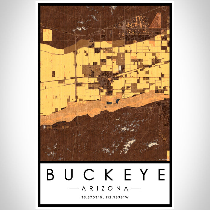 Buckeye Arizona Map Print Portrait Orientation in Ember Style With Shaded Background