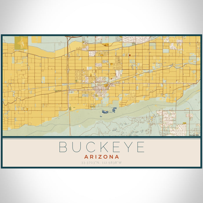 Buckeye Arizona Map Print Landscape Orientation in Woodblock Style With Shaded Background