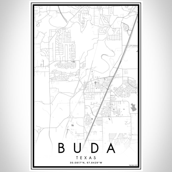 Buda Texas Map Print Portrait Orientation in Classic Style With Shaded Background