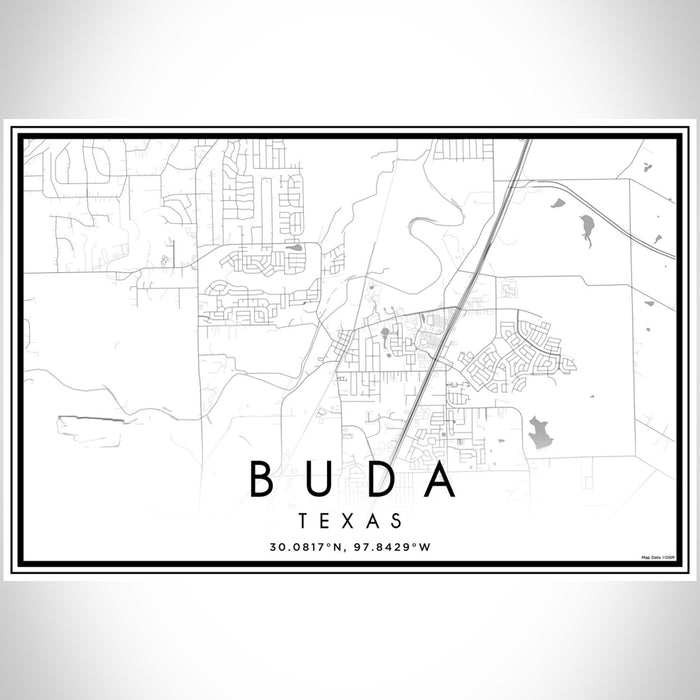 Buda Texas Map Print Landscape Orientation in Classic Style With Shaded Background