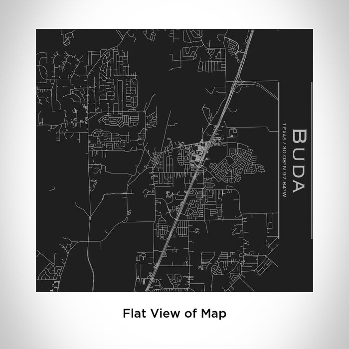 Rendered View of Buda Texas Map Engraving on 17oz Stainless Steel Insulated Tumbler in Black