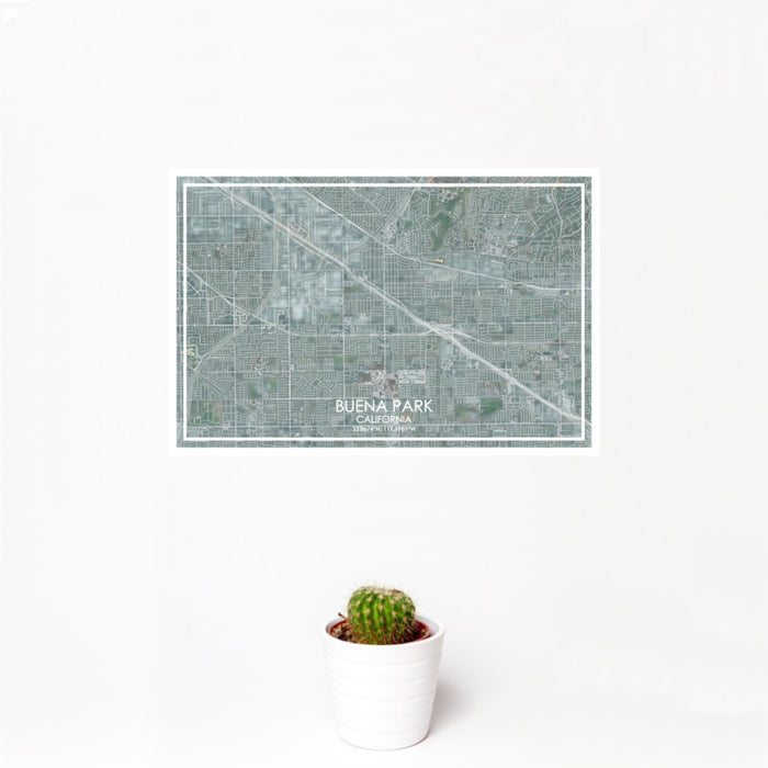 12x18 Buena Park California Map Print Landscape Orientation in Afternoon Style With Small Cactus Plant in White Planter