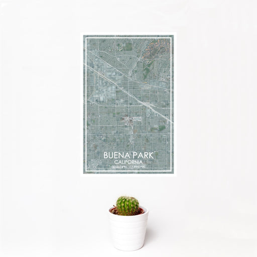 12x18 Buena Park California Map Print Portrait Orientation in Afternoon Style With Small Cactus Plant in White Planter