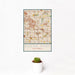 12x18 Buena Park California Map Print Portrait Orientation in Woodblock Style With Small Cactus Plant in White Planter