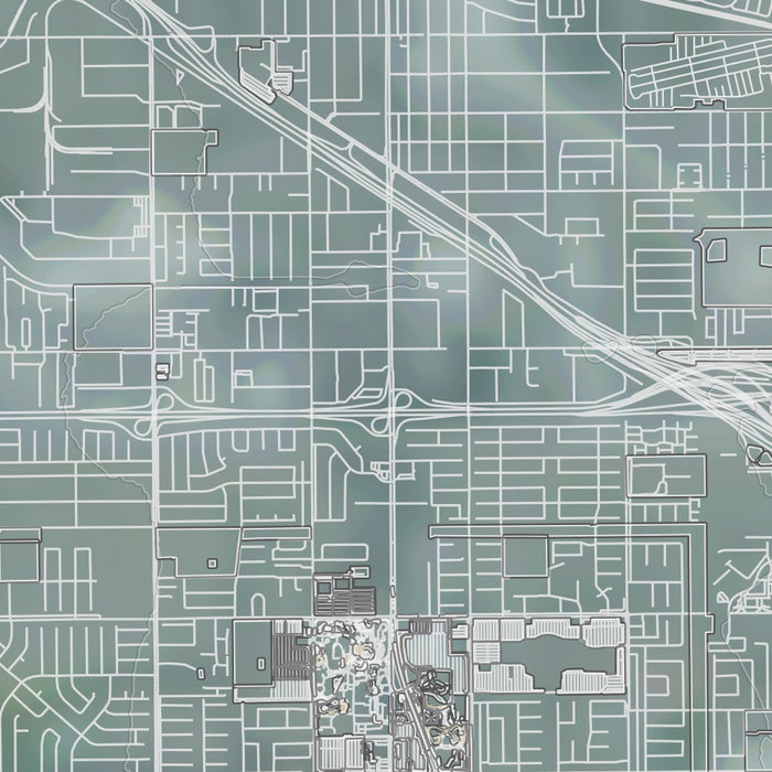 Buena Park California Map Print in Afternoon Style Zoomed In Close Up Showing Details
