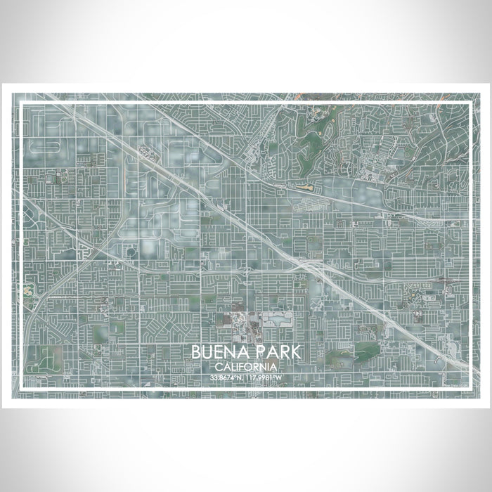 Buena Park California Map Print Landscape Orientation in Afternoon Style With Shaded Background