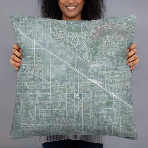 Person holding 22x22 Custom Buena Park California Map Throw Pillow in Afternoon