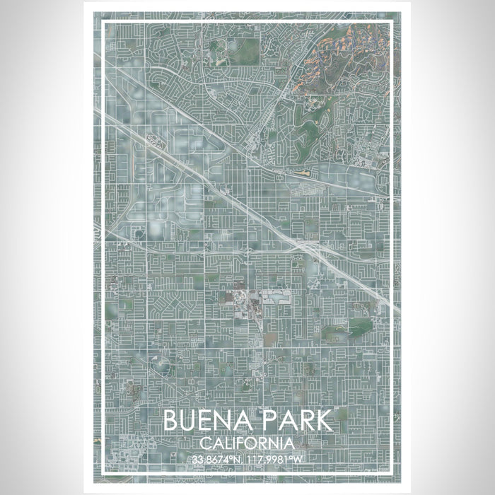 Buena Park California Map Print Portrait Orientation in Afternoon Style With Shaded Background