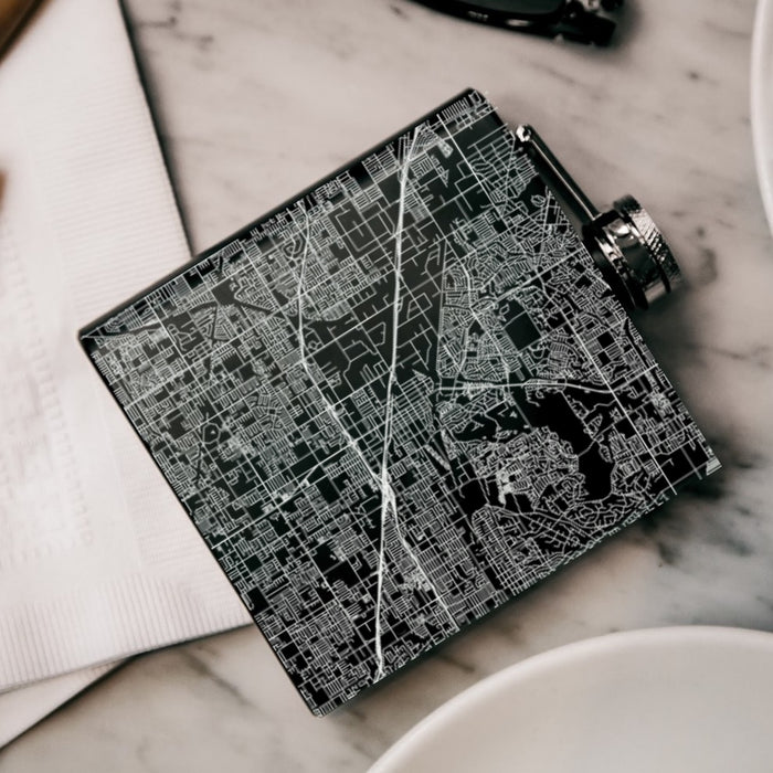 Buena Park California Custom Engraved City Map Inscription Coordinates on 6oz Stainless Steel Flask in Black