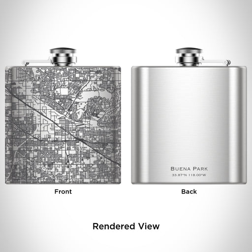 Rendered View of Buena Park California Map Engraving on 6oz Stainless Steel Flask