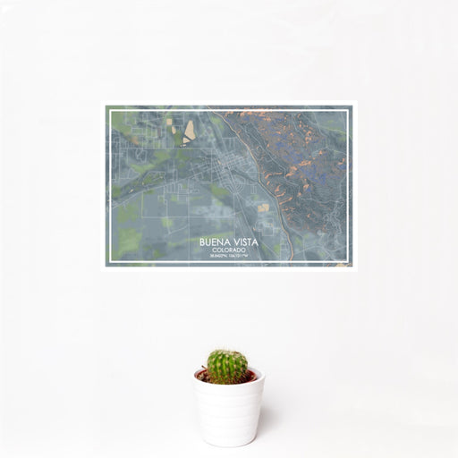 12x18 Buena Vista Colorado Map Print Landscape Orientation in Afternoon Style With Small Cactus Plant in White Planter