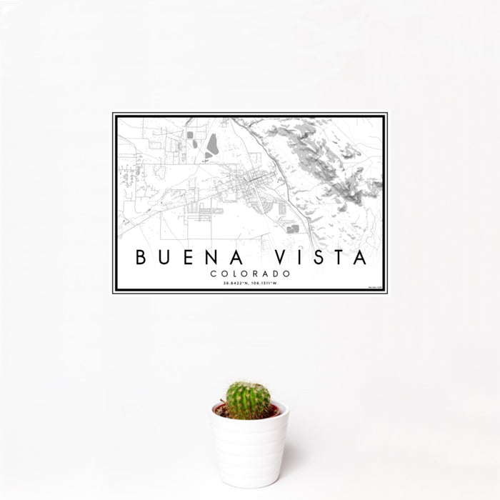 12x18 Buena Vista Colorado Map Print Landscape Orientation in Classic Style With Small Cactus Plant in White Planter