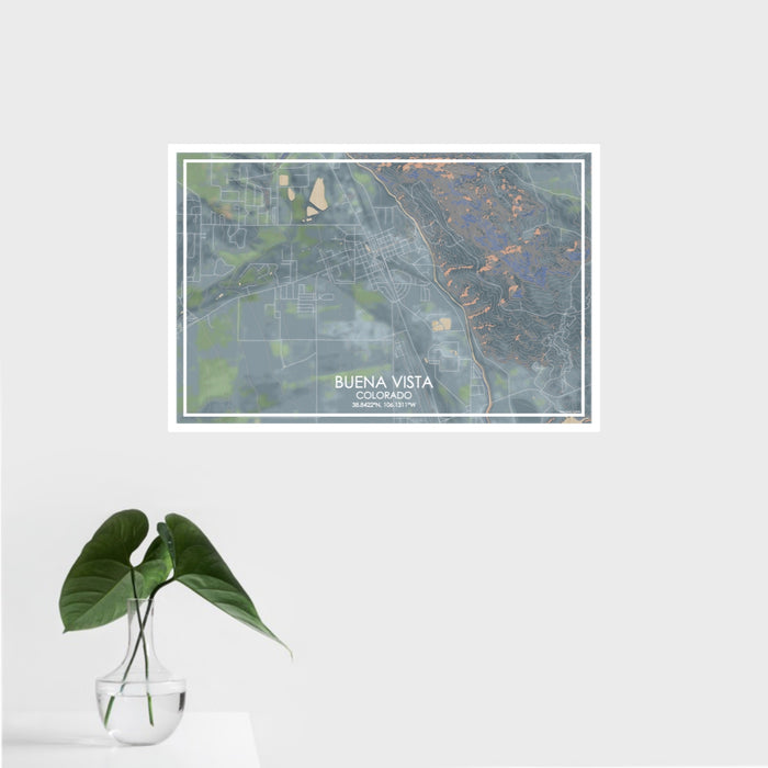 16x24 Buena Vista Colorado Map Print Landscape Orientation in Afternoon Style With Tropical Plant Leaves in Water