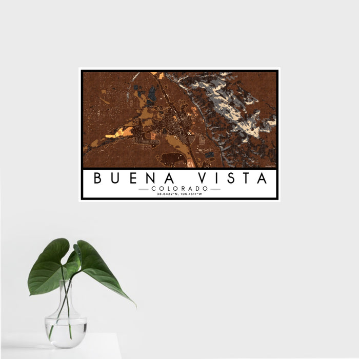 16x24 Buena Vista Colorado Map Print Landscape Orientation in Ember Style With Tropical Plant Leaves in Water