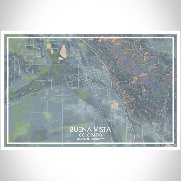Buena Vista Colorado Map Print Landscape Orientation in Afternoon Style With Shaded Background