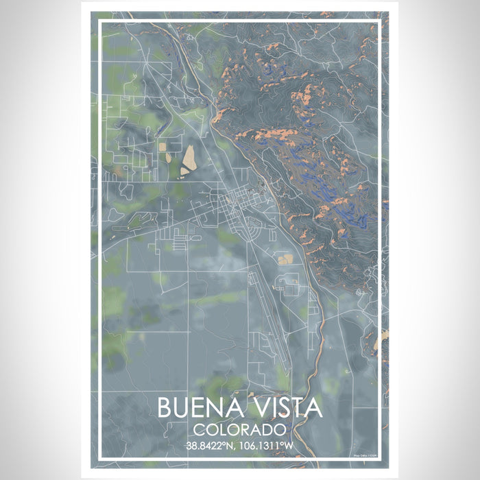 Buena Vista Colorado Map Print Portrait Orientation in Afternoon Style With Shaded Background